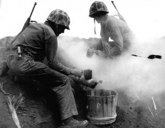 Marines Warm Coffee - Iwo Jima